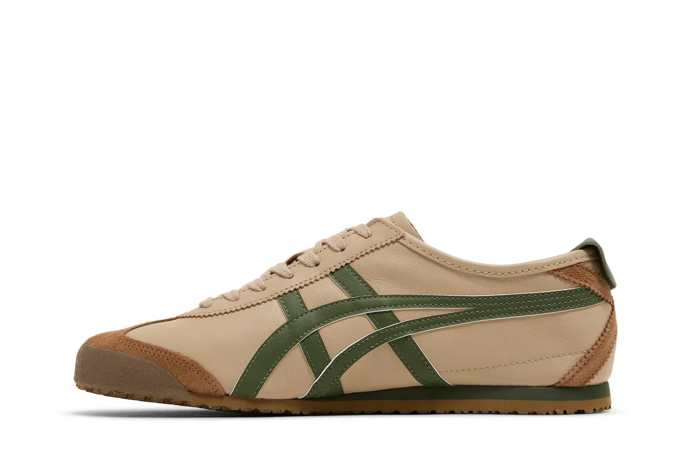 Tênis Onitsuka Tiger Mexico 66 Beige Grass Green Marrom detalhe do material