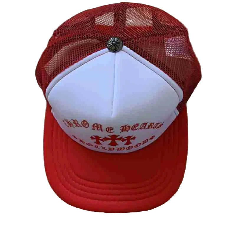 Boné Chrome Hearts King Taco Trucker Vermelho Branco - lateral 1:1 fundo branco