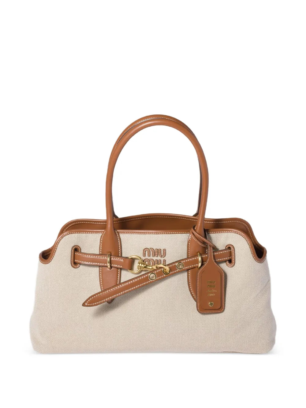 Miu Miu Bolsa Aventure em couro e canvas | Neutro | Image 1