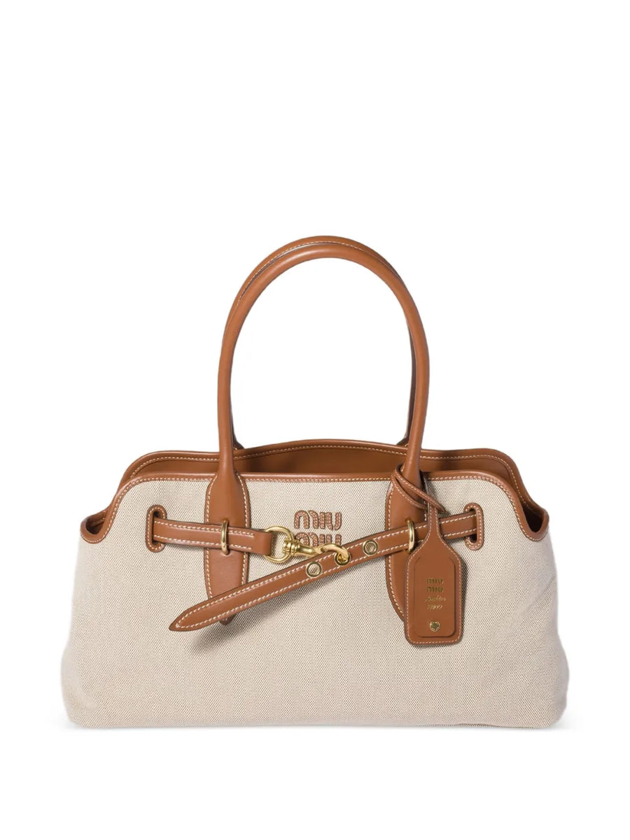 Miu Miu Bolsa Aventure em couro e canvas | Neutro | Image 1