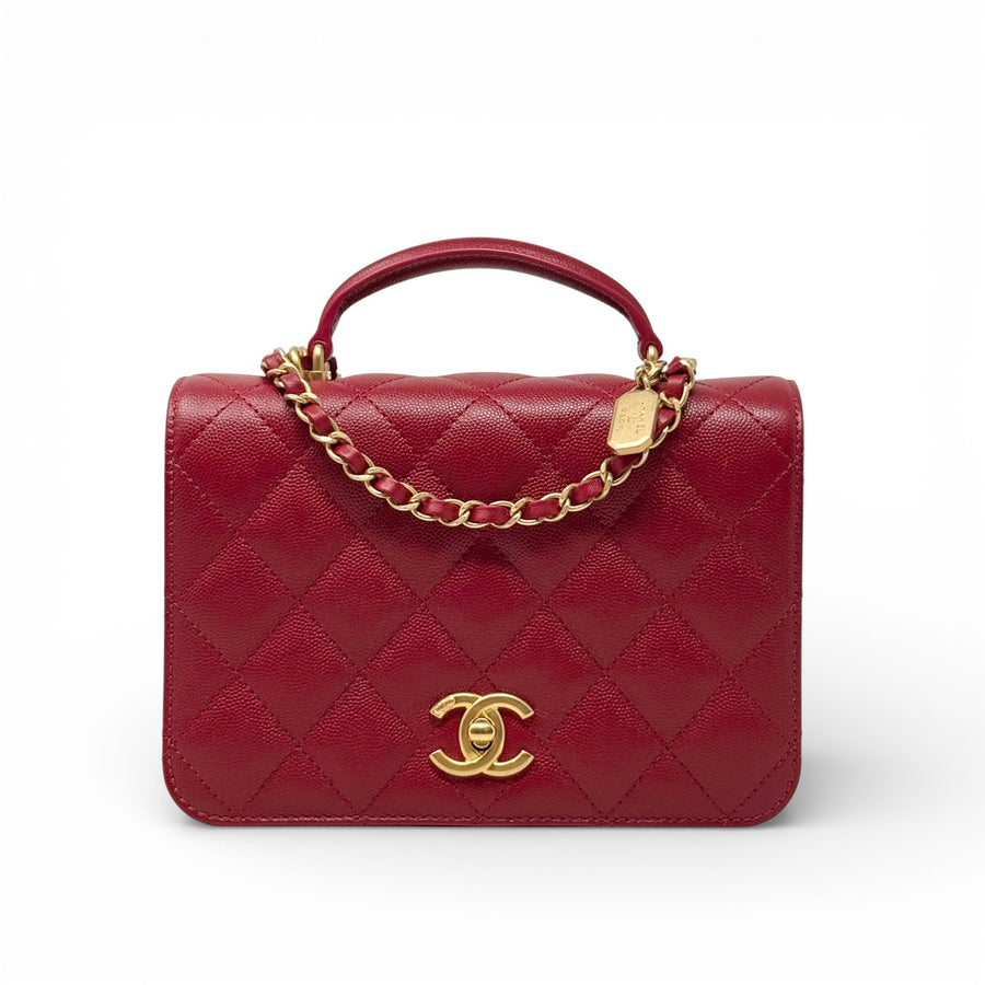 Chanel Red Small Top Handle Flap