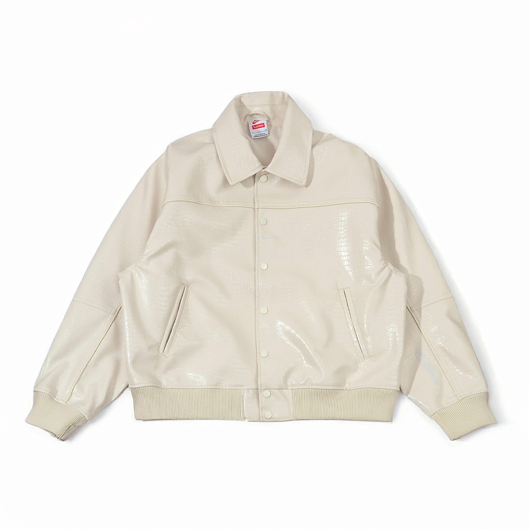 Jaqueta Nike x Supreme Varsity Leather Off White