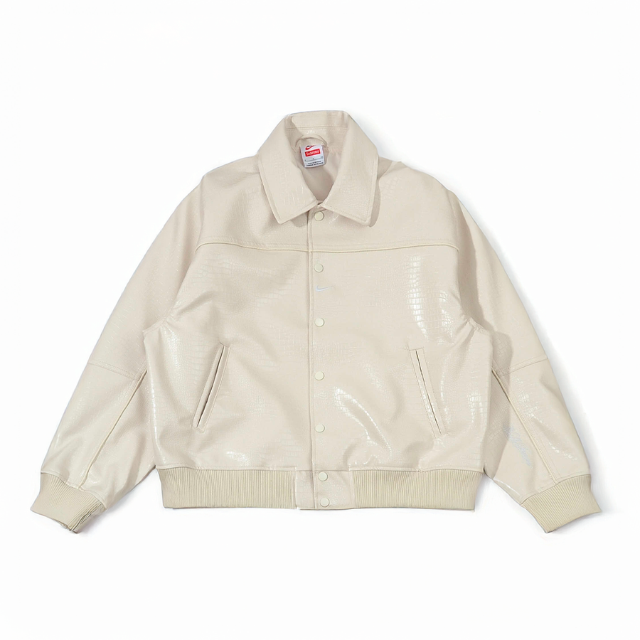 Jaqueta Nike x Supreme Varsity Leather Off White