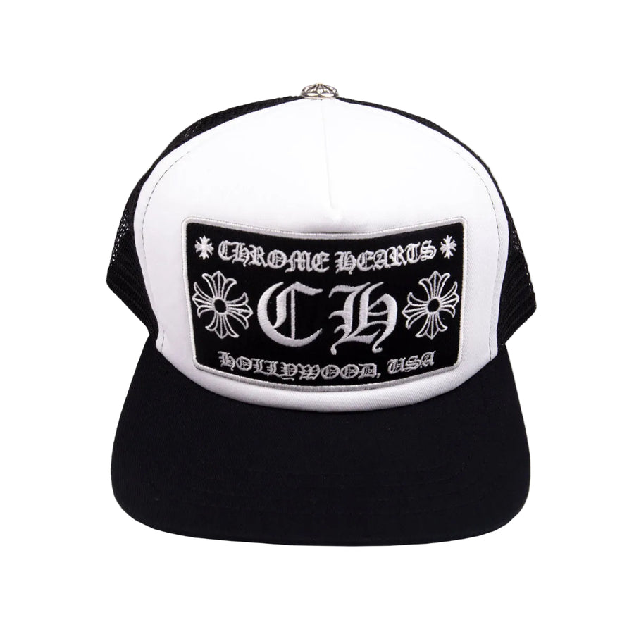 Chrome Hearts CH Hollywood Trucker Black White - vista frontal 1:1 em fundo branco