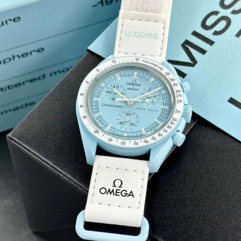 Relógio Omega x Swatch Moonswatch Mission To Uranus Quartzo Azul Bebê 42mm SO33L100 na internet