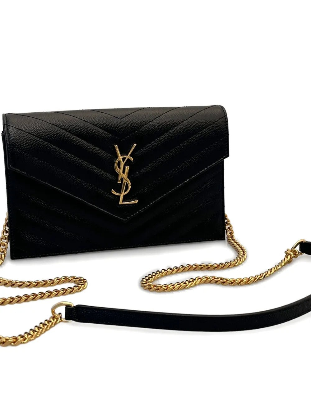 Saint Laurent Cassandre Envelope Chevron Preta - vista frontal
