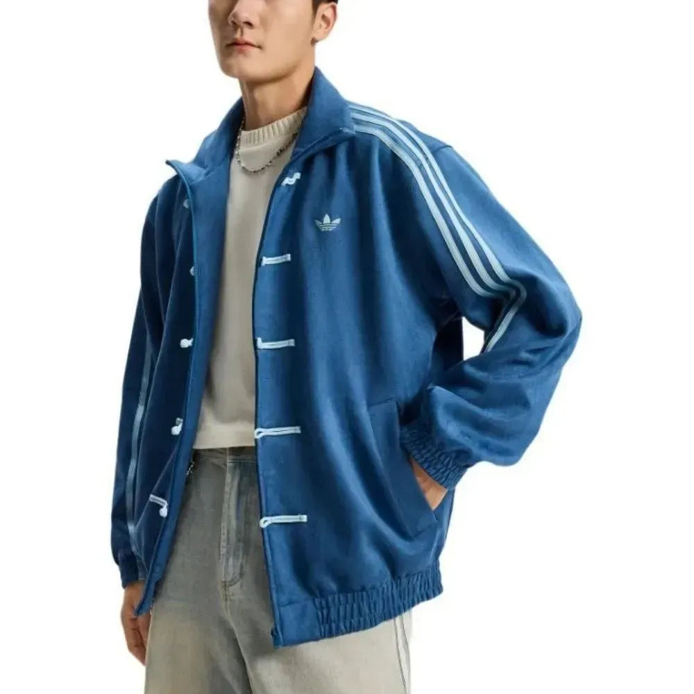 Adidas Chinese Track Top Azul - Vista frontal modelo aberta