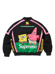 Supreme x SpongeBob Racing Jacket - Vista traseira com Bob Esponja e Patrick