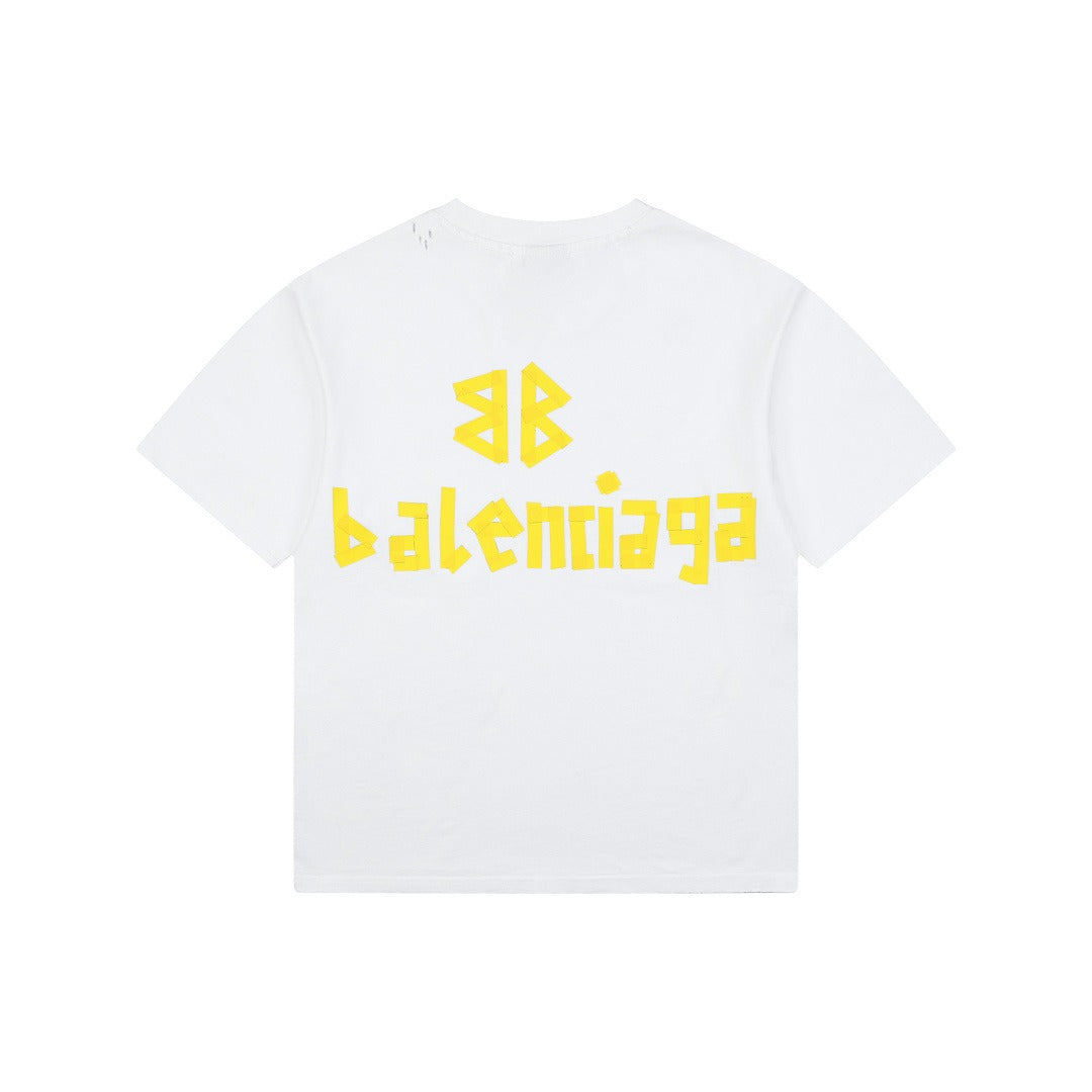 Balenciaga Tape Type T-Shirt Gold - verso BB logo amarelo