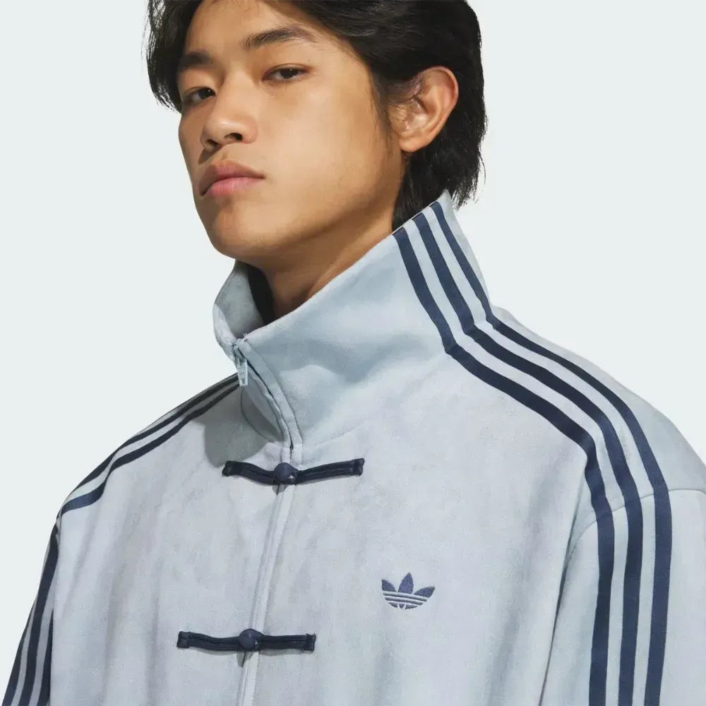 Adidas CTT Chinese Track Top Cinza - Detalhe gola e Trefoil