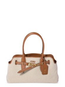Miu Miu Bolsa Aventure em couro e canvas | Neutro | Image 1