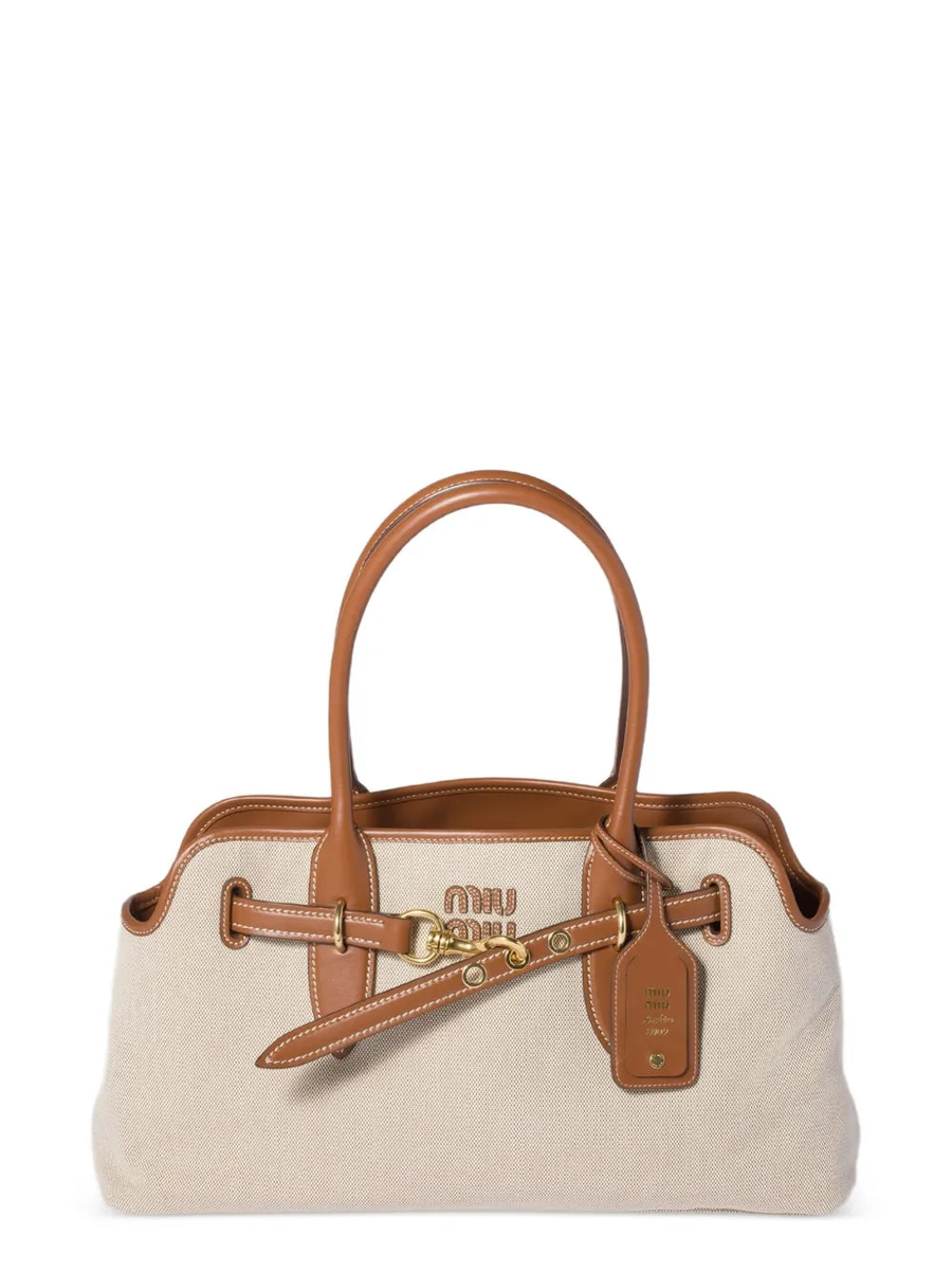 Miu Miu Bolsa Aventure em couro e canvas | Neutro | Image 1