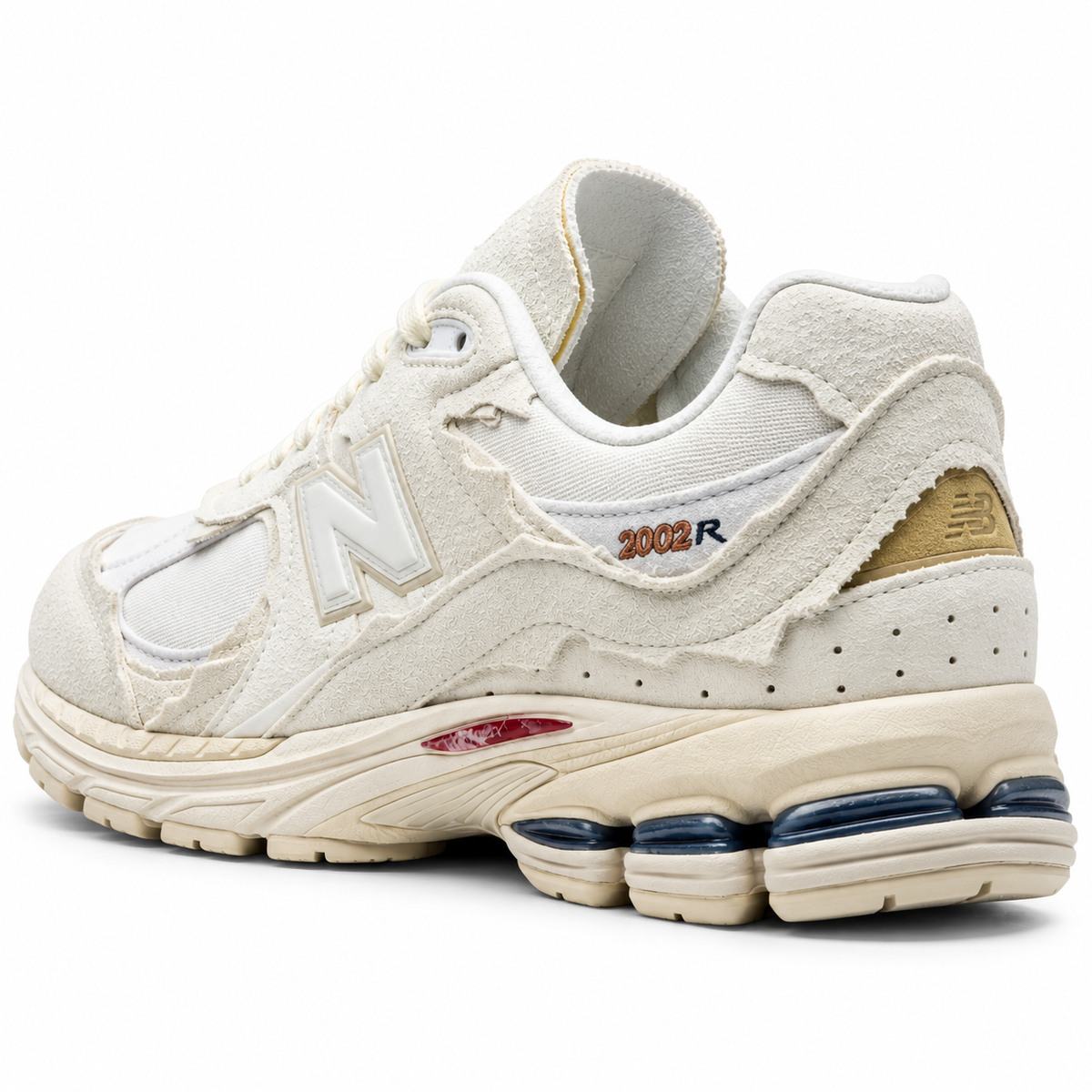 Tênis New Balance 2002R Protection Pack Sea Salt - traseira 3/4 1:1 fundo branco