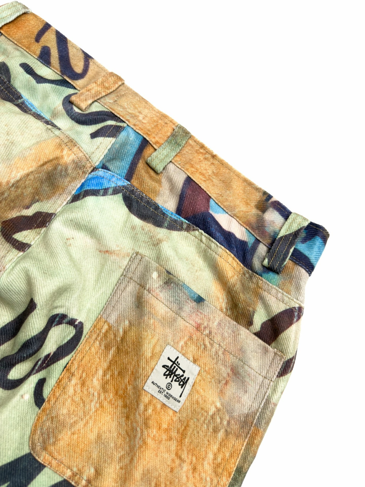 Calça Stüssy x Coursemys Patchwork Multicolor - bolso traseiro