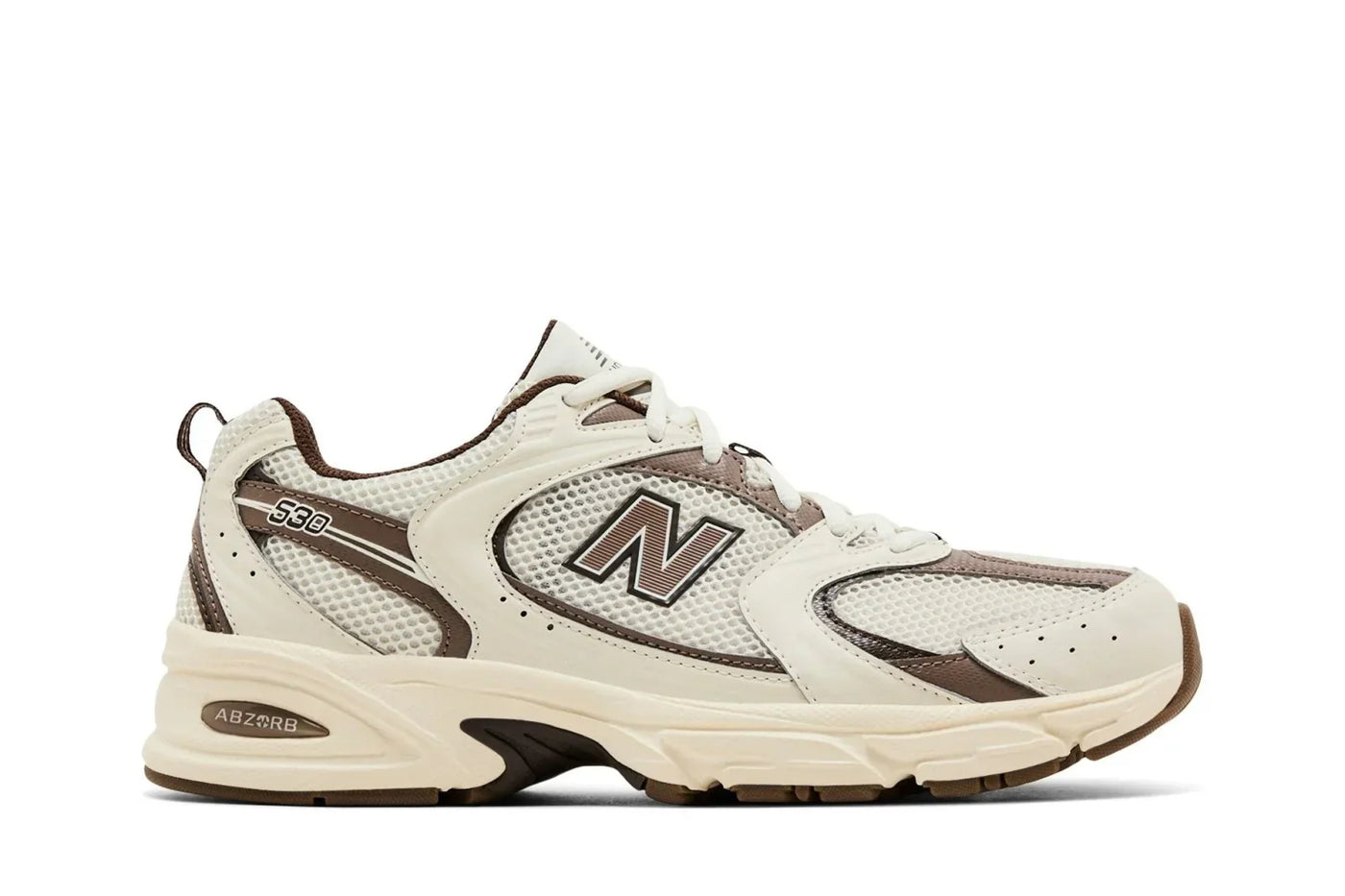 Tênis New Balance 530 Turtledove Mushroom Mesh Bege detalhe frontal