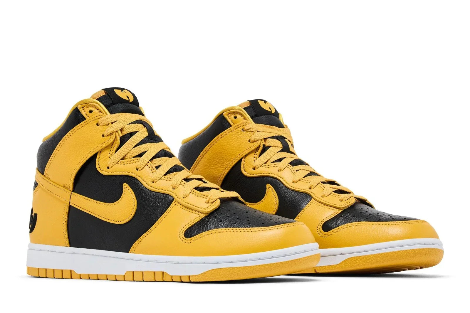 Tênis Nike Dunk High x Wu Tang Clan Black and Pollen Amarelo detalhe do material