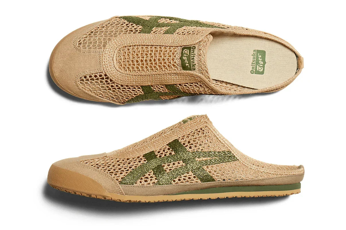 Tênis Onitsuka Tiger Mexico 66 Sabot Beige Green Bege detalhe do material