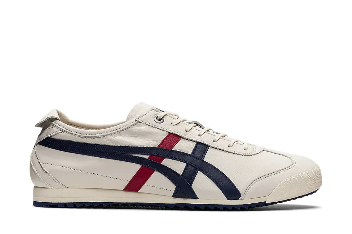 Tênis Onitsuka Tiger Mexico 66 SD Cream Peacoat Navy Red Bege detalhe do material