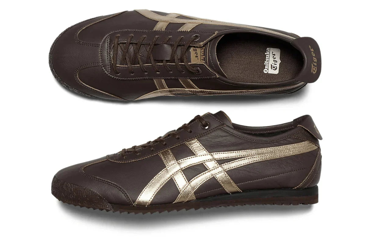 Tênis Onitsuka Tiger Mexico 66 SD Licorice Brown Champagne Marrom detalhe do material