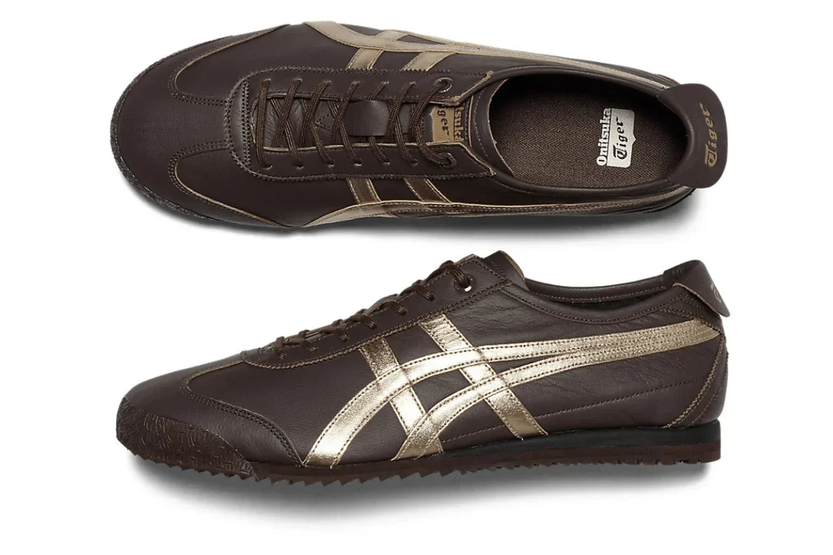 Tênis Onitsuka Tiger Mexico 66 SD Licorice Brown Champagne Marrom detalhe do material