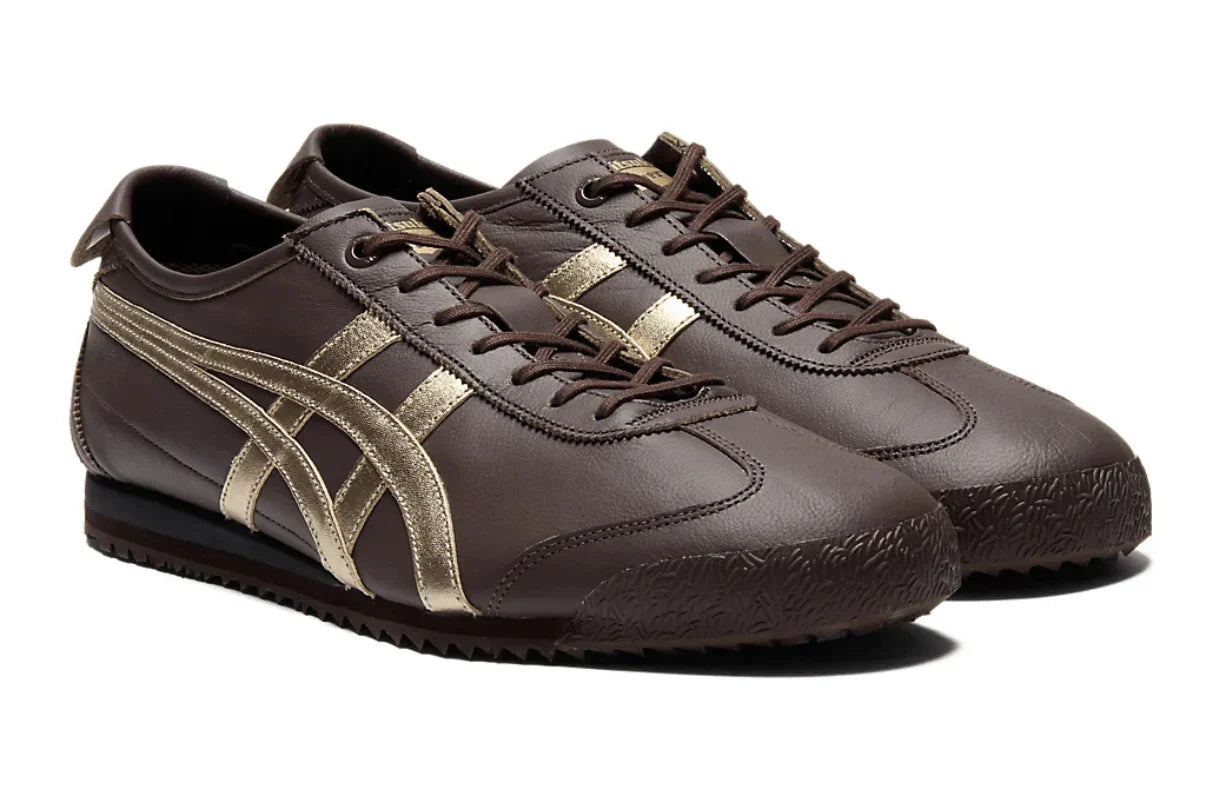 Tênis Onitsuka Tiger Mexico 66 SD Licorice Brown Champagne Marrom detalhe frontal