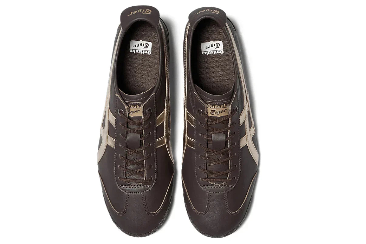 Tênis Onitsuka Tiger Mexico 66 SD Licorice Brown Champagne Marrom detalhe do acabamento