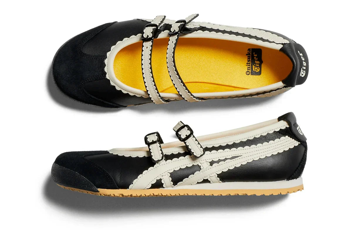 Tênis Onitsuka Tiger Mexico 66 TGRS Black/Cream Preto detalhe do material